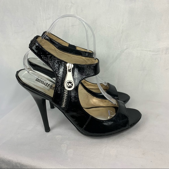 MICHAEL KORS black patent leather peep toe heels